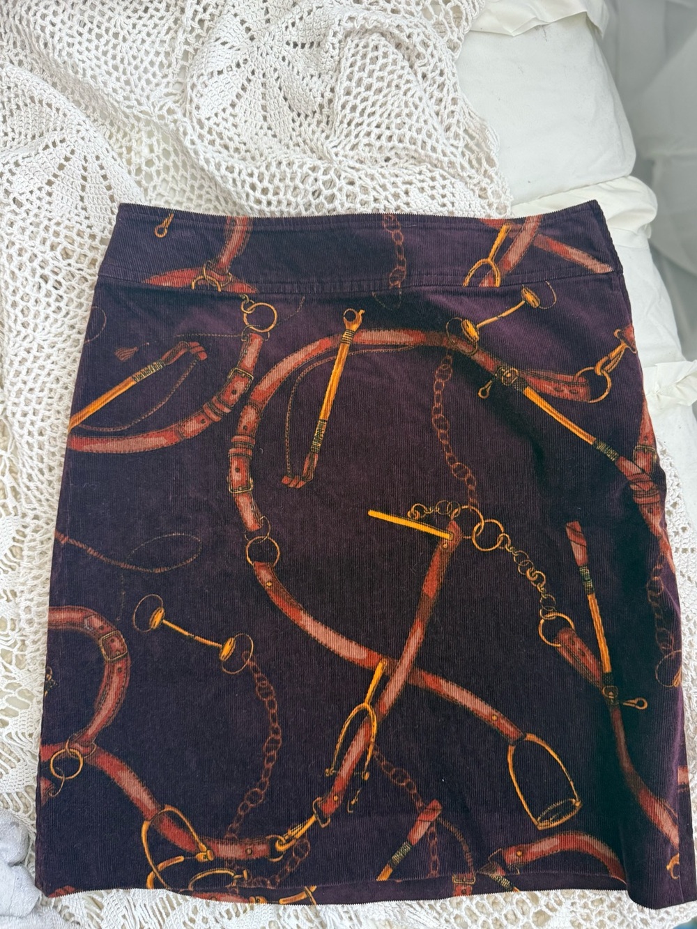 Talbots Purple Y2K Mini Skirt with Gold & Brown Equestrian Print - Picture 6 of 6